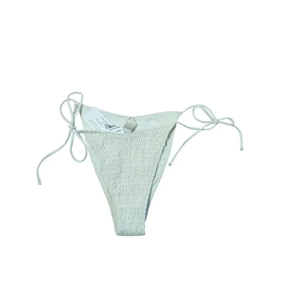 L*SPACE Aubree Bikini Bottom Cream Bitsy Cut Side Tie Ruched Swim M NWT